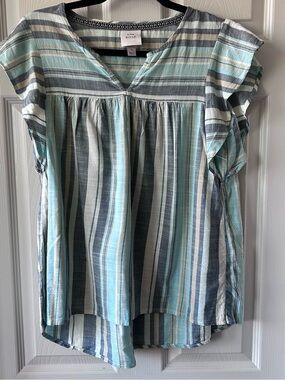 Knox Rose Striped Top, lightweight Flutter Sleeves, Small